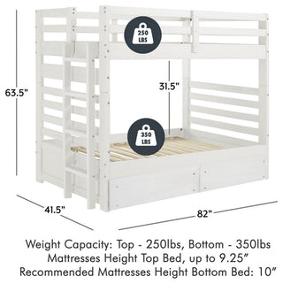 My Bed Now Everest Twin-over-Twin 2-Drawer Wood Bunk Bed with Ladder in White