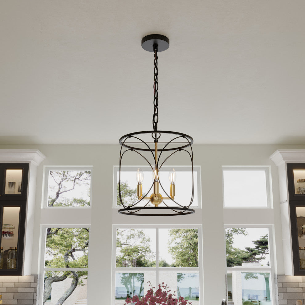 Farmhouse Metal Cylinder Frame 3-Light Pendant Lighting Fixture
