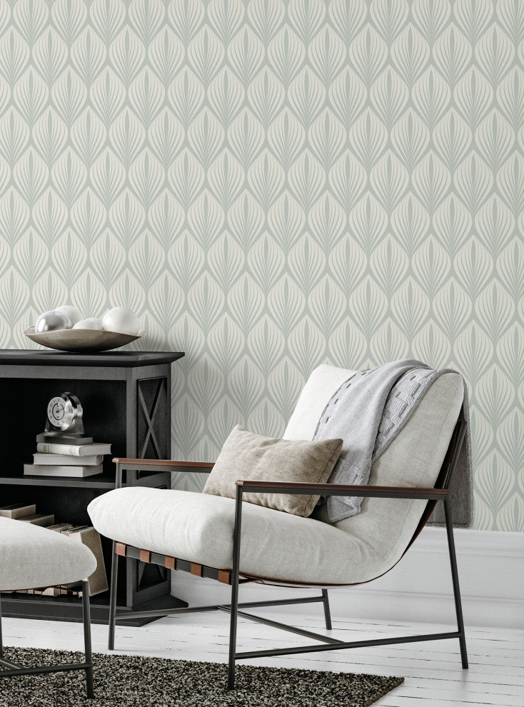 Elegant Modern Leaves Peel and Stick Vinyl Wallpaper, Sage, 24"w X 60"h