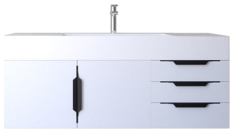 CastelloUSA Amazon 48" Wall Mounted Vanity Set, White, White Top, Black Handles
