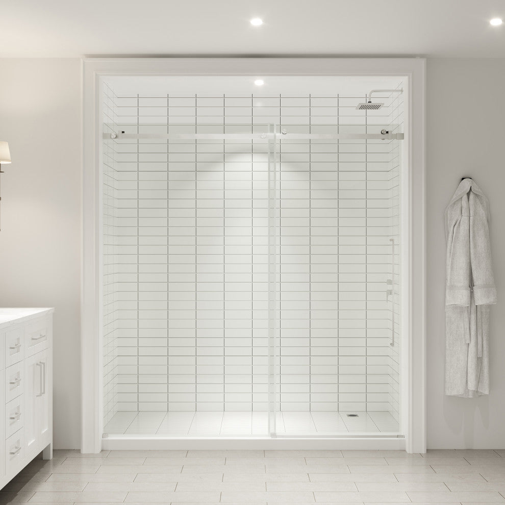 Selby Frameless Sliding Clear Alcove Shower Door, Satin Nickel, 72"