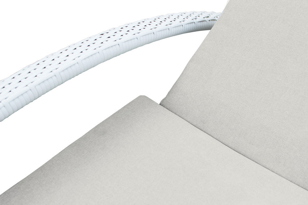 Aloha Adjustable Patio Chaise Lounge Chair, White Wicker and Grey Cushions