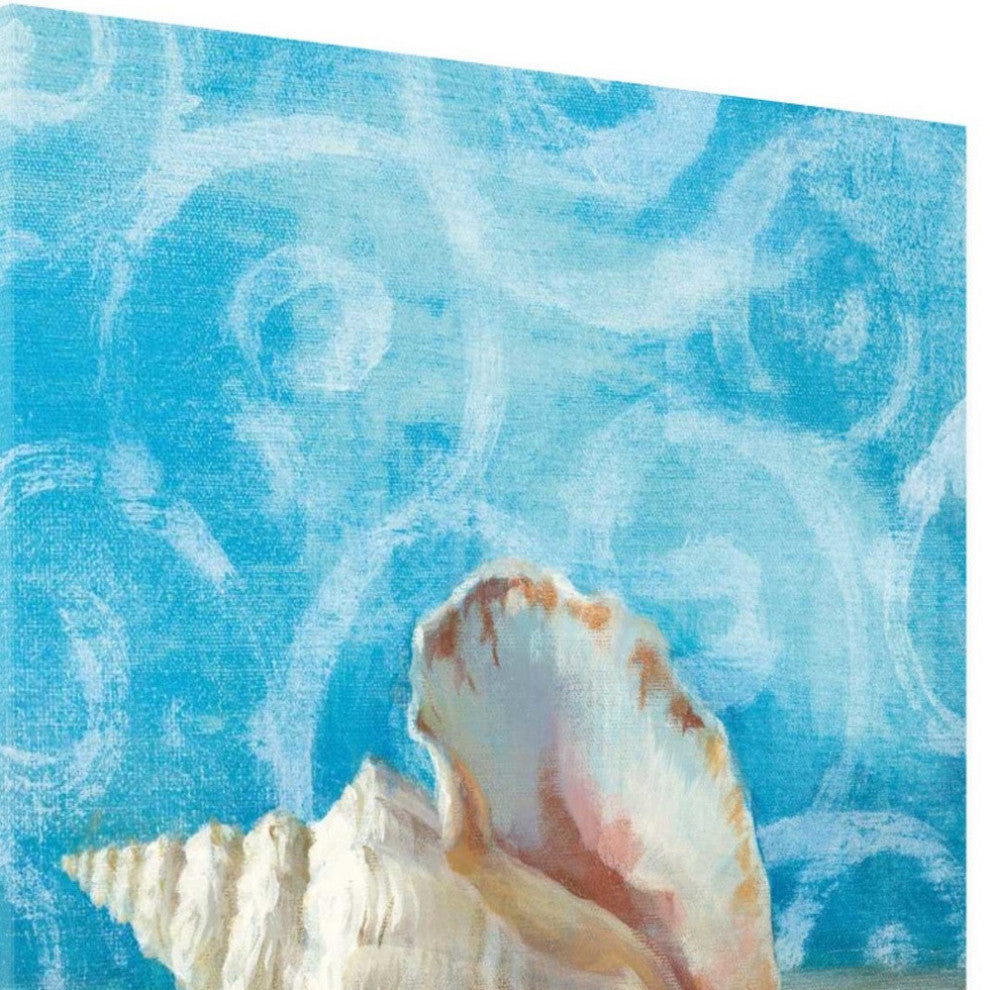 25" Mod Blue Scroll Coastal Conch 4 Giclee Wrap Canvas Wall Art