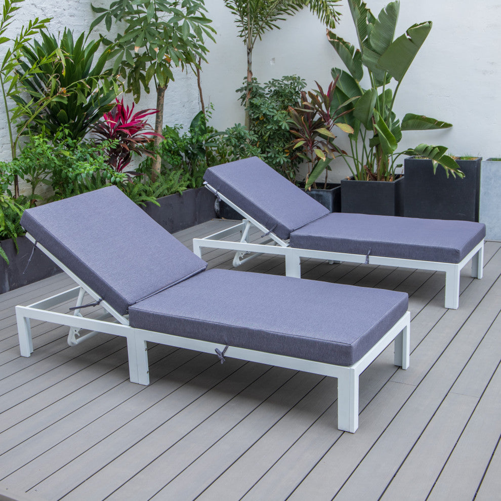 Chelsea White Patio Chaise Lounge Chairs, 2-Piece Set, Blue