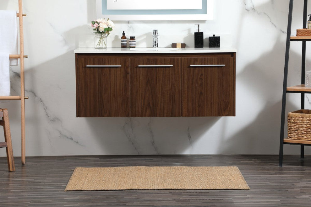 Elegant VF44548MWT-BS 48" Single Bathroom Vanity, Walnut With Backsplash