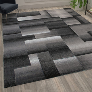 Elio Collection Color Blocked Area Rug, Grey, 8' X 10'