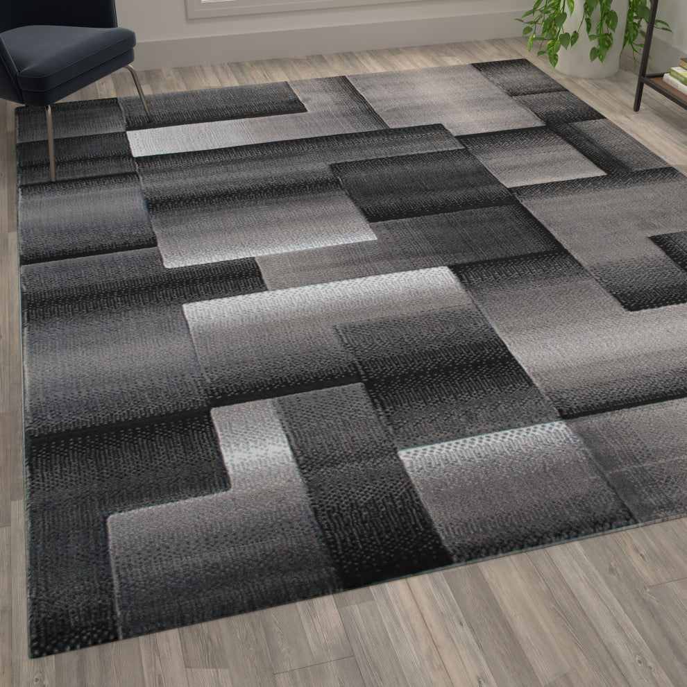 Elio Collection Color Blocked Area Rug, Grey, 8' X 10'