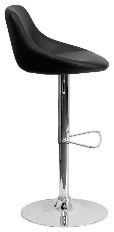 Estella Low-Back Black Vinyl Bucket Seat Adjustable Barstool