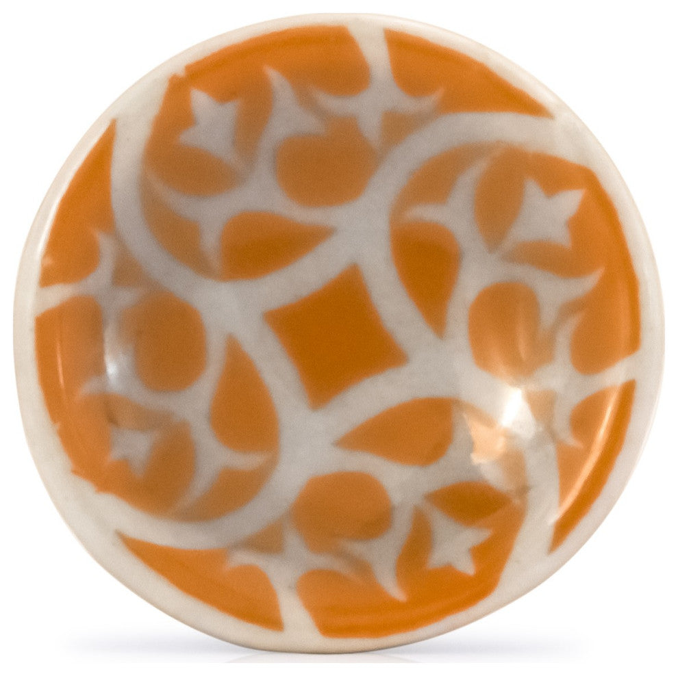 Mascot Hardware Cupbpard Ceramic Knob with Orange Floral Design - Pack of 10