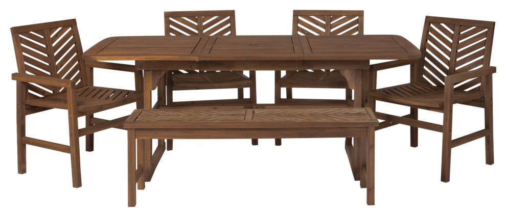 6-Piece Extendable Outdoor Patio Dining Set - Dark Brown