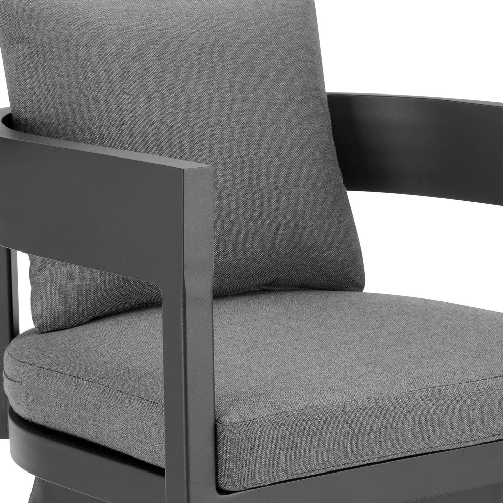 Menorca Outdoor Patio Swivel Counter Stool, Aluminum With Gray Cushions