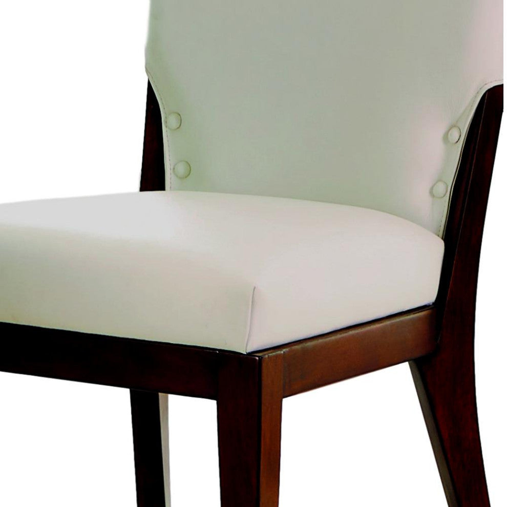 Luxe Elegant Classic White Leather Side Chair  Dining Curved Simple Walnut Wood