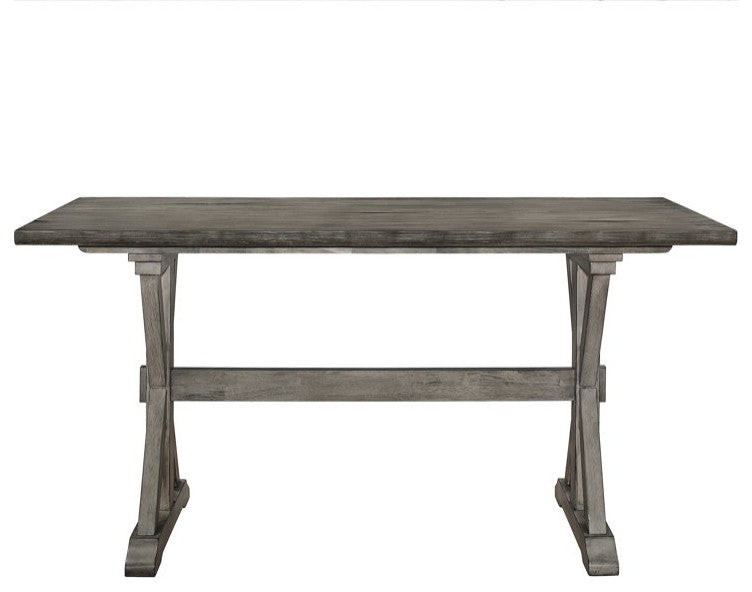 Farmhouse Dining Table, Rubberwood Frame With Rectangular Top, Grey