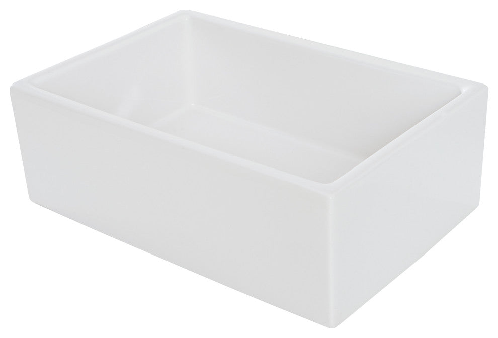 Fireclay Sink, Single Bowl Farmhouse Apron Kitchen Sink, White, 30"