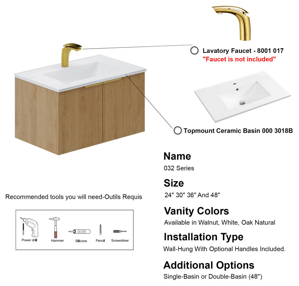 Pershing 30" Single Vanity Set, Oak Natural, Ceramic Basin