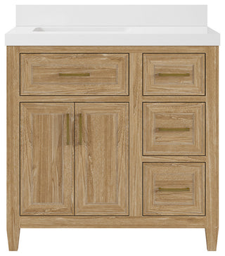 Santa Monica 36 Left Offset  Bath Vanity in Whitewashed Teak 2" White Quartz