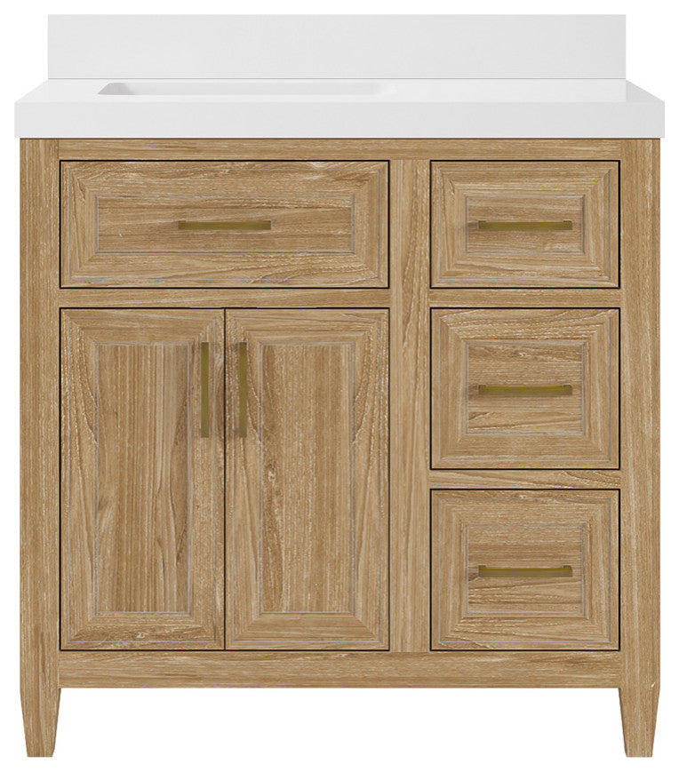 Santa Monica 36 Left Offset  Bath Vanity in Whitewashed Teak 2" White Quartz