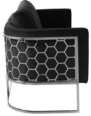 Casa Velvet Upholstered Loveseat, Black, Chrome Finish