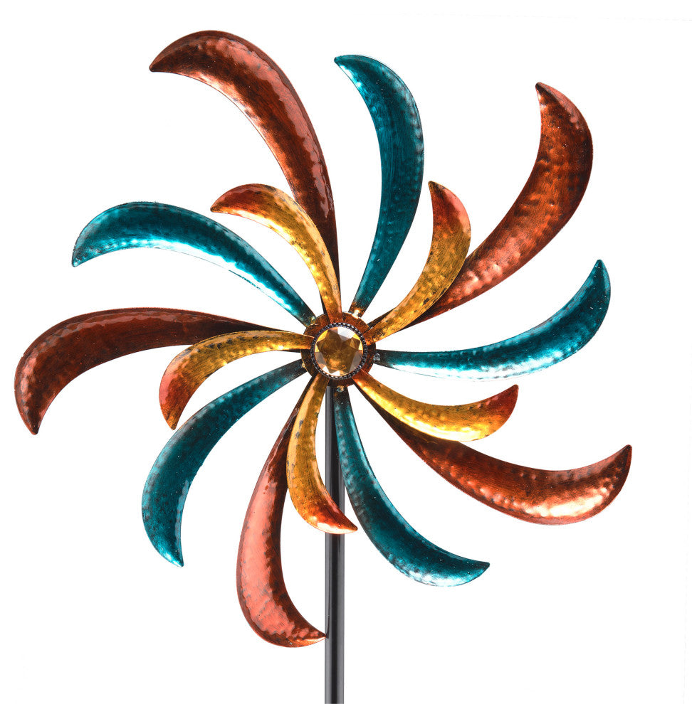 63" Tall Outdoor Curved Blade Windmill Stake Kinetic Spinner