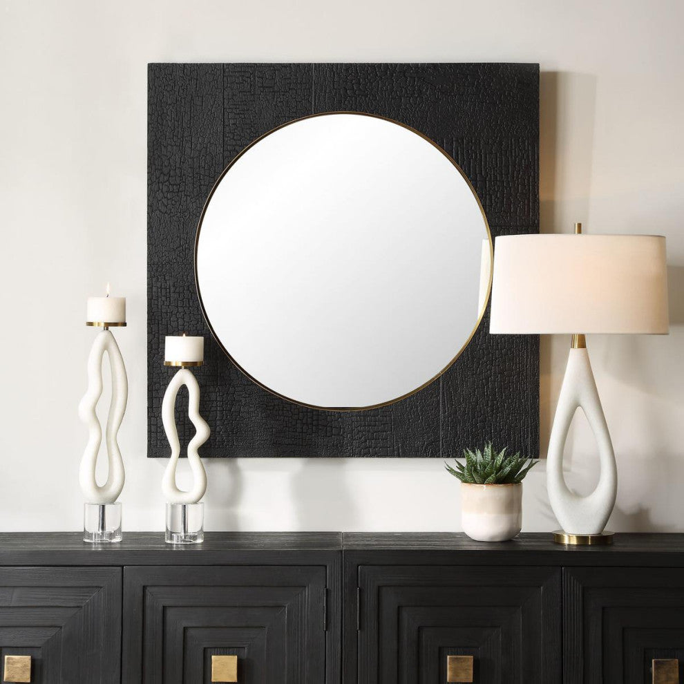Ember Wall Mirror, Black and Plated Brass