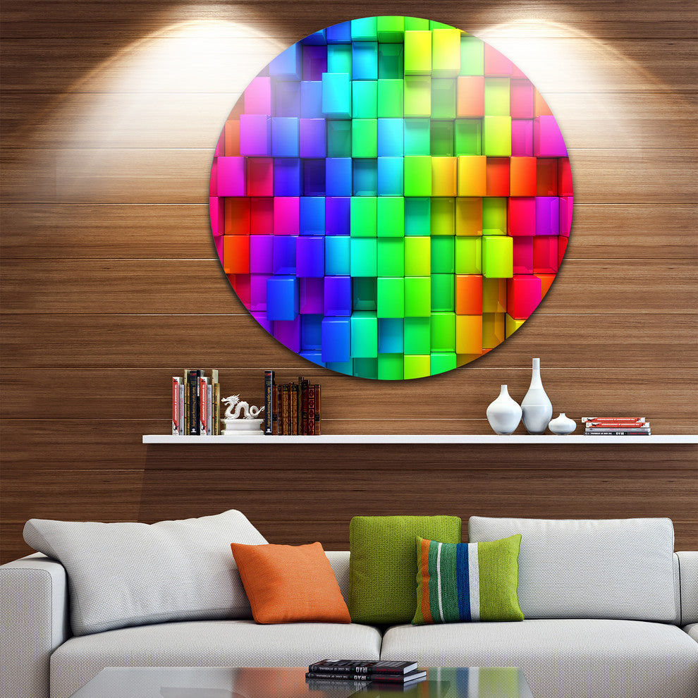 Rainbow Of Colorful Boxes, Abstract Round Wall Art, 23"