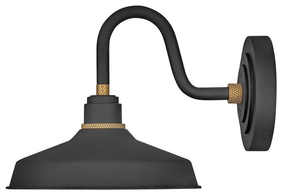 Hinkley Foundry Classic 9.5" Small Gooseneck Barn Light, Textured Black + Brass