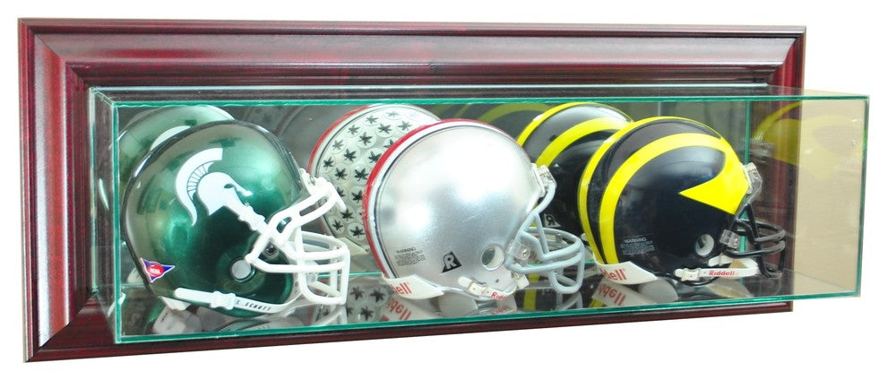 Wall Mounted Triple Mini Football Display Case, Cherry