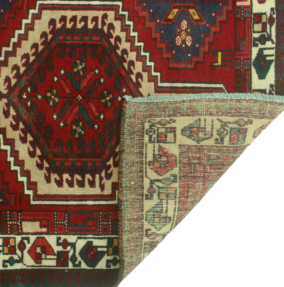 Fine Vintage Distressed Tahira Red/Ivory Runner, 3'4x7'5