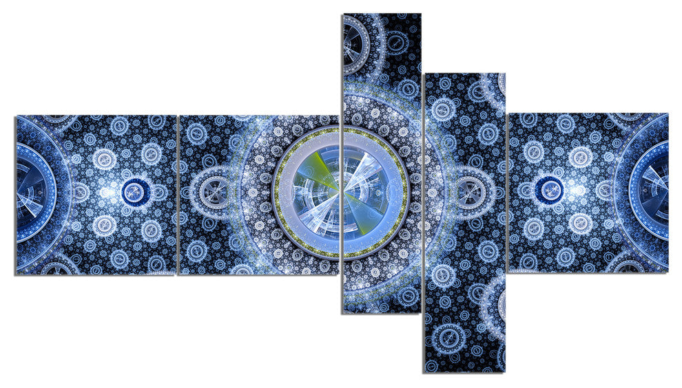 Clear Blue Psychedelic Relaxing Art, Abstract Canvas Print, 60"x32", 5 panels