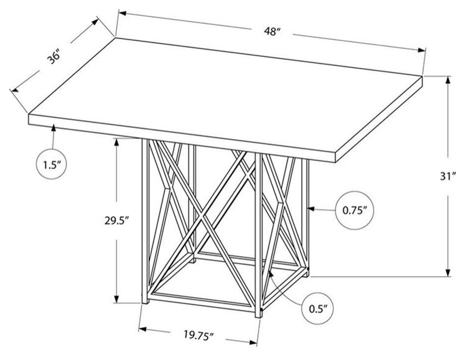 Dining Table 48" Rectangular Small Kitchen Dining Room Metal Grey Chrome