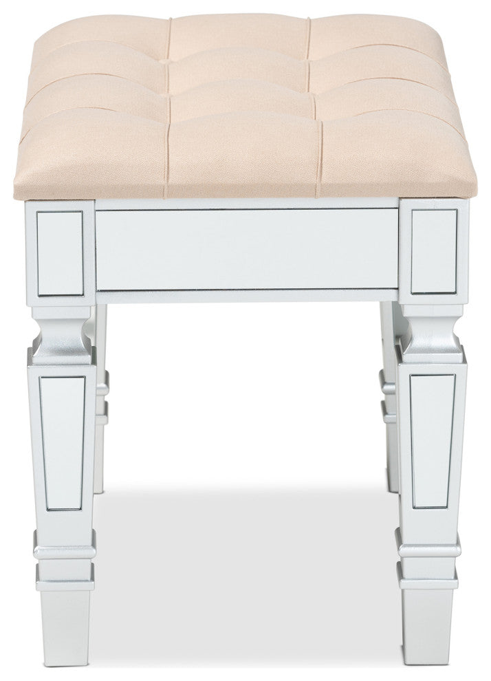 Jayni Glam and Luxe Fabric Ottoman, Beige