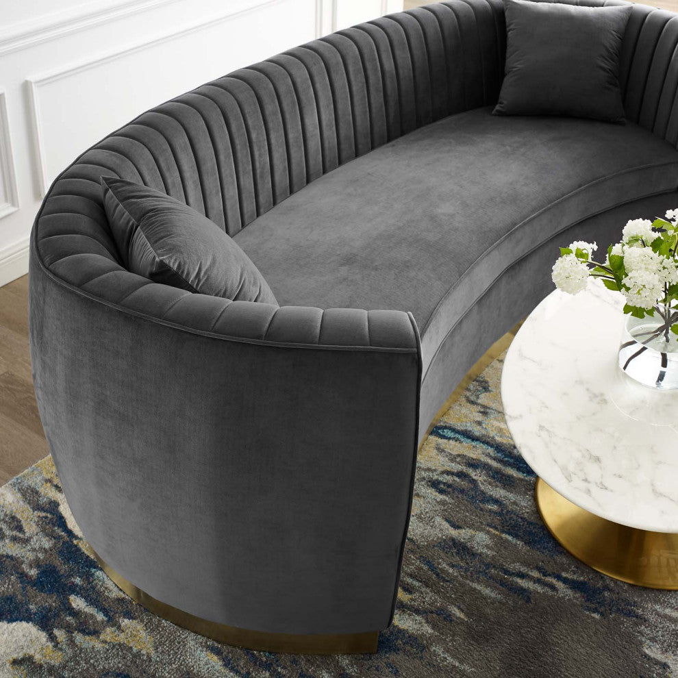 Modern Designer Lounge Lobby Sofa, Velvet Fabric Metal Steel, Grey Gray