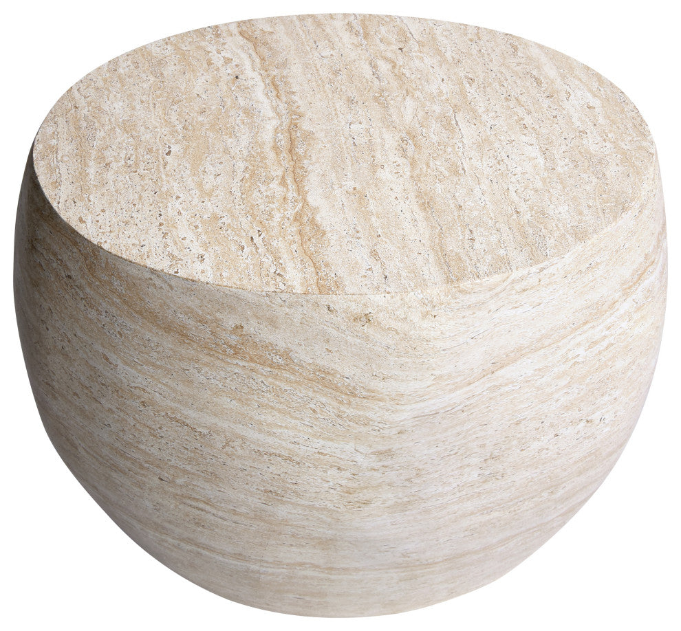 Oval Travertine Stone Finish Italian Design MgO Side Accent Table
