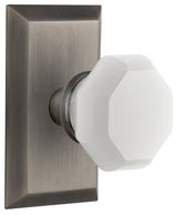 Studio Plate Passage Waldorf White Milk Glass Knob, Antique Pewter