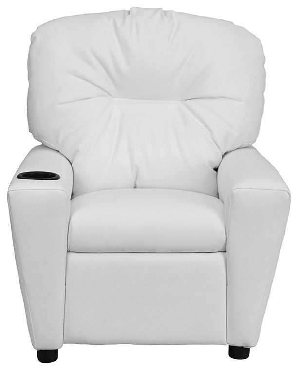 Contemporary White Vinyl Kids Recliner With Cup Holder