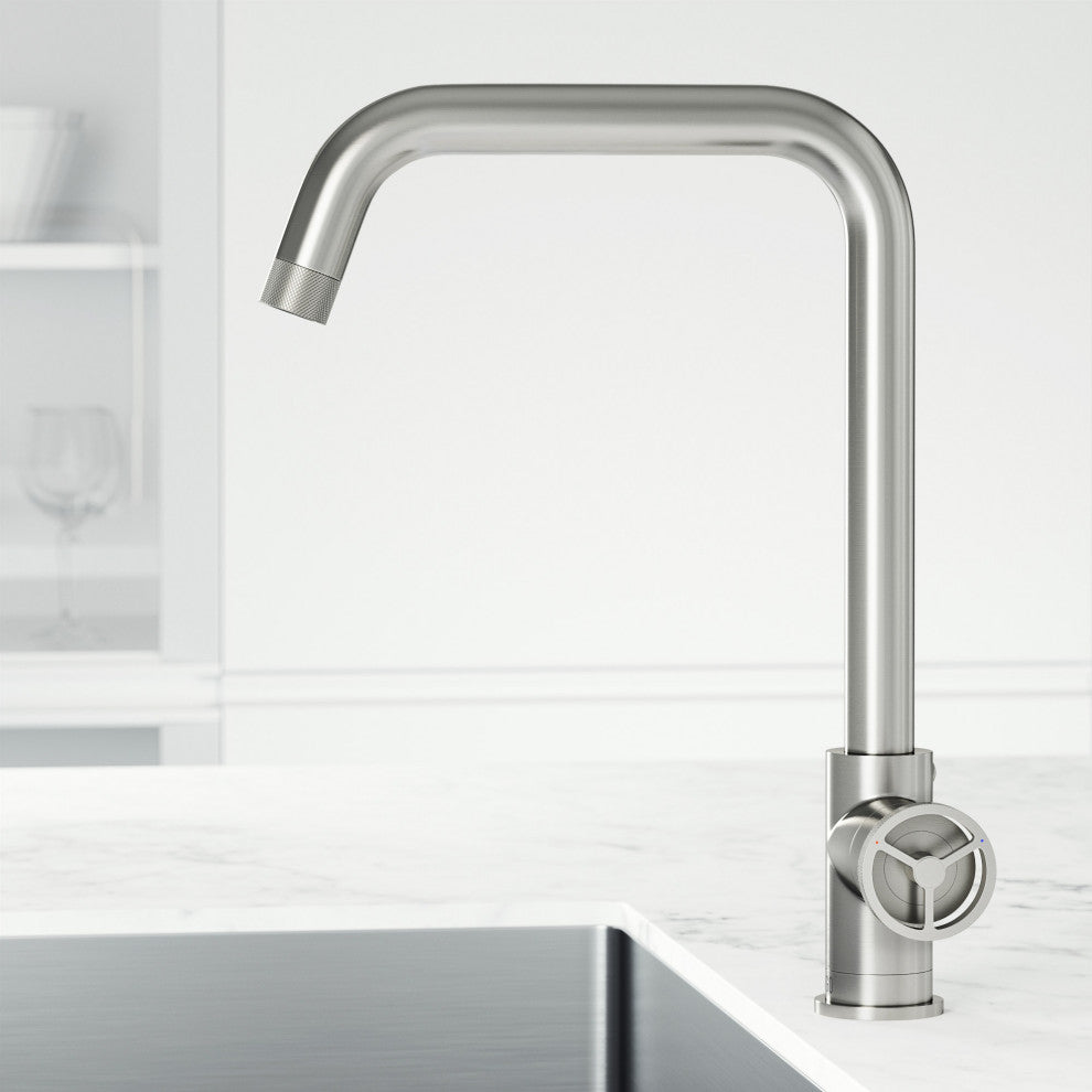 VIGO Cass Industrial 14" H Single Handle Kitchen Bar Faucet, Stainless Steel