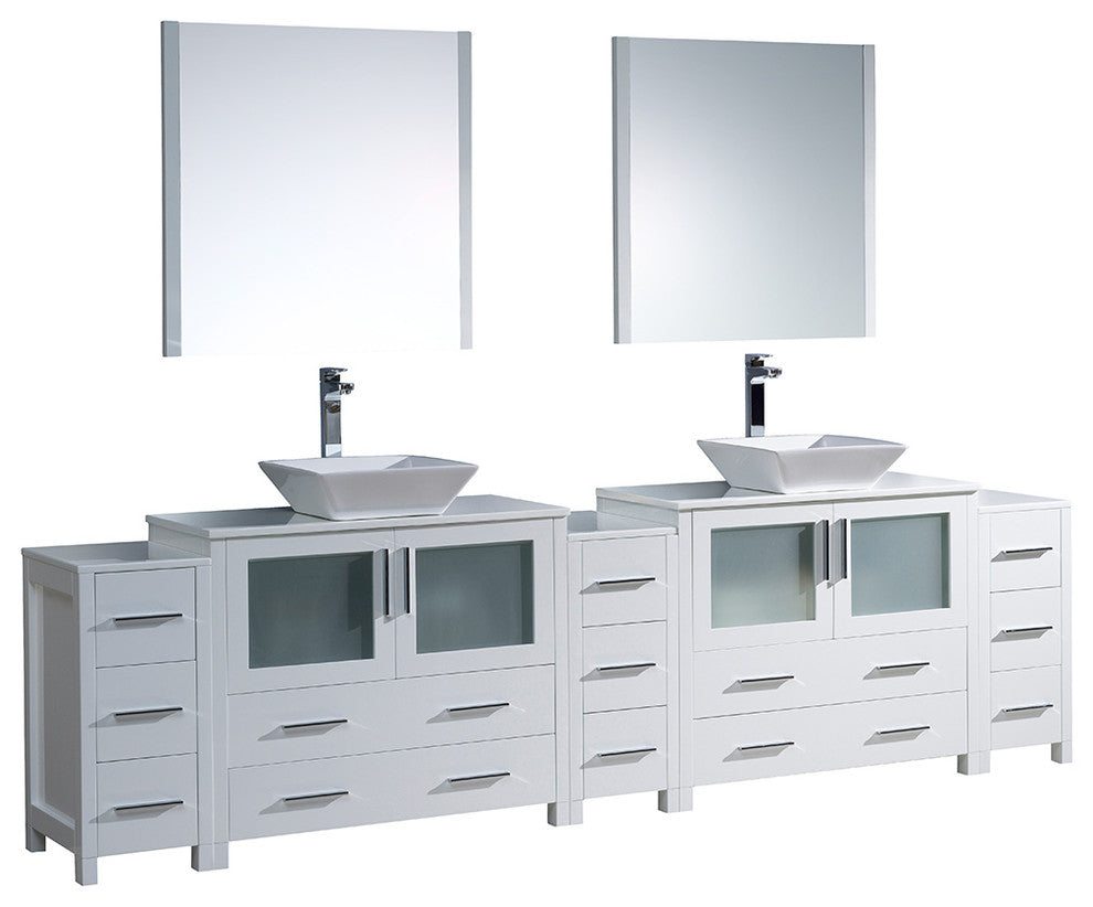 Torino 108" White Modern Double Sink Bathroom Vanity, Faucet FFT3072CH