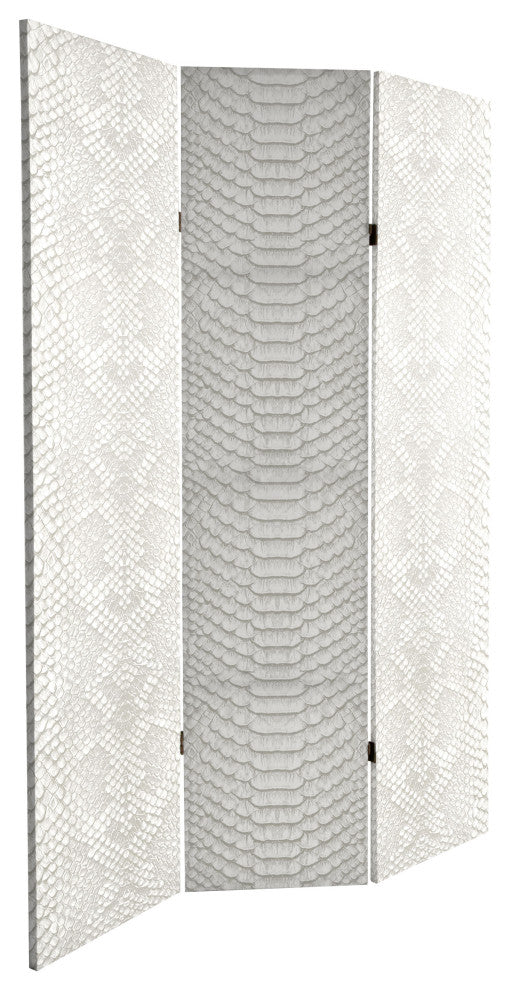 6' Tall Double Sided White Snake Print Canvas Room Divider