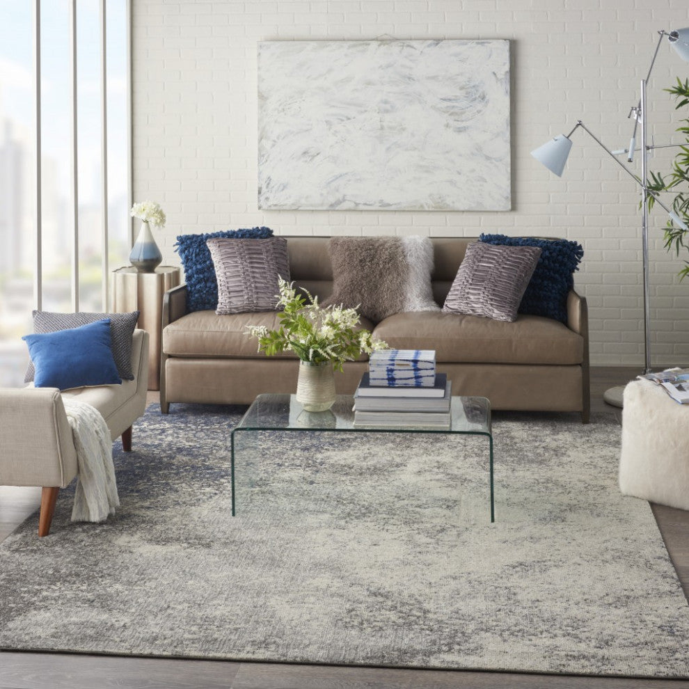 7' X 10' Gray And Ivory Abstract Power Loom Area Rug