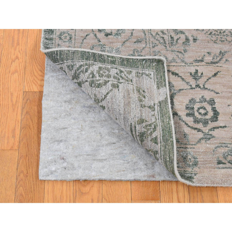 Tan Color, Broken Heriz Design, Wool and Silk Hand Knotted, Rug, 8'10"x12'