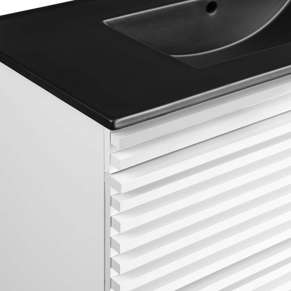 Render 36" Wall-Mount Bathroom Vanity, White Black