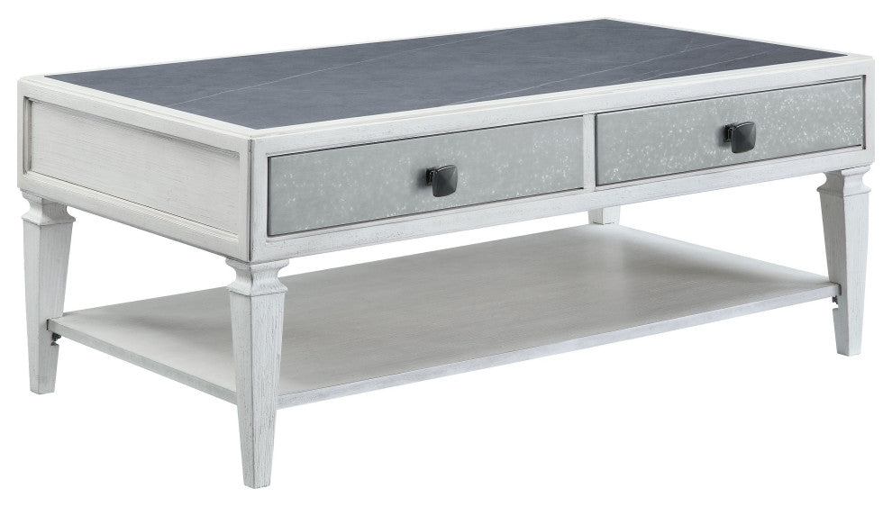 ACME Katia Coffee Table in Rustic Gray & Weathered White Finish