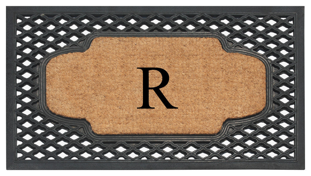 A1HC Mesh Border Rubber and Coir Monogrammed Doormat, 23"X38", Black, R