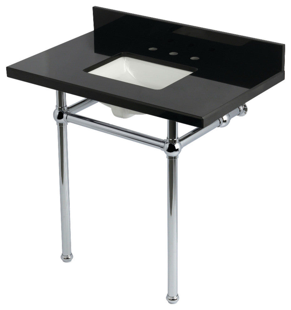 KVPK36KBSQ1 36" Black Granite Console Sink with Brass Legs