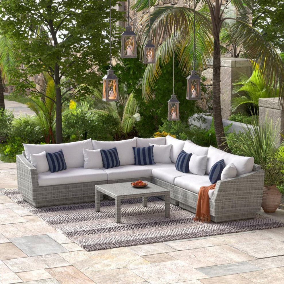 Cannes 6 Piece Aluminum Outdoor Patio Sectional and Table Set, Centered Ink