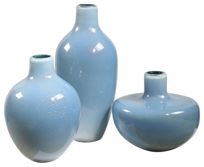 Uttermost Celestial Frost Blue Vases Set of 3