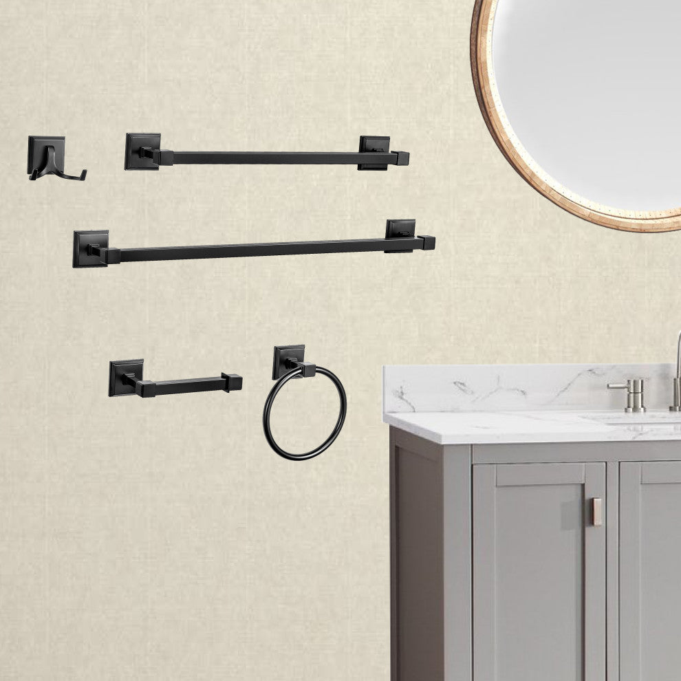 Vanity Art 5-Piece Bathroom Hardware Set, Matte Black