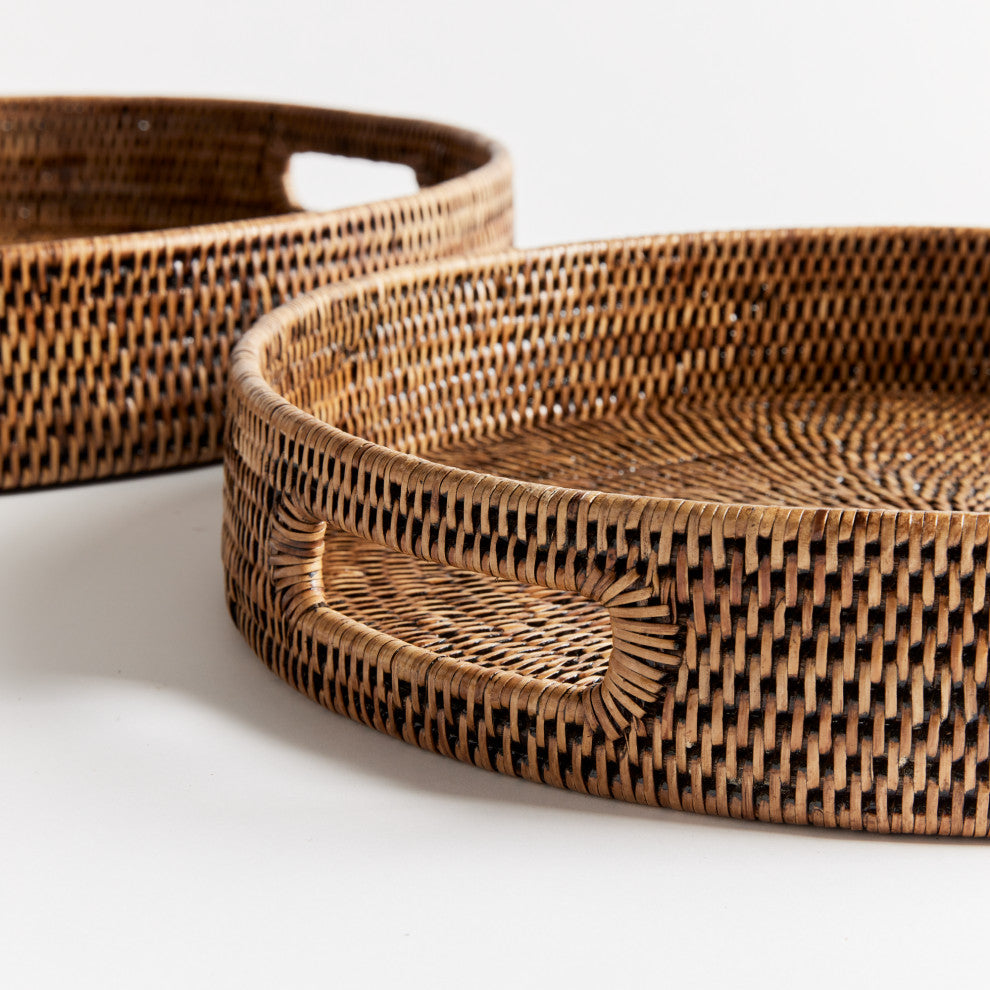 Burma Rattan Round Ottoman Trays, Small