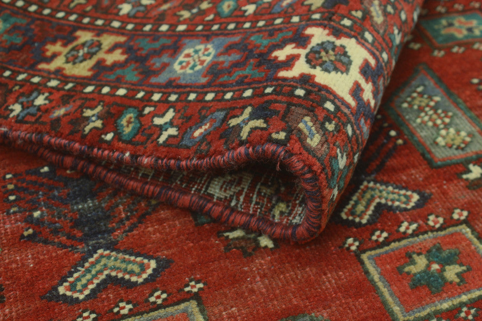 Fine Vintage Distressed June Red/Navy Runner, 3'9x10'2