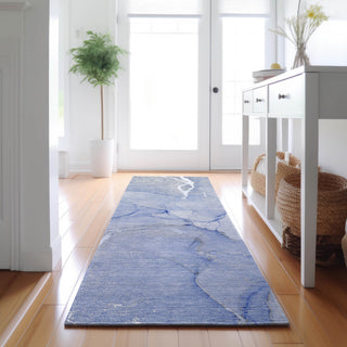 Premium Machine Washable Mayfield AMF510 Blue 2'3" x 7'6" Runner Rug